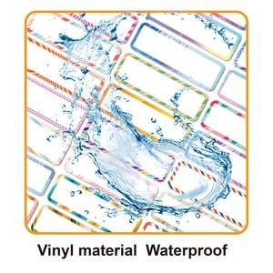 Étiquettes de nom en vinyle imperméables pour bouteilles avec divers motifs et éclats d'eau