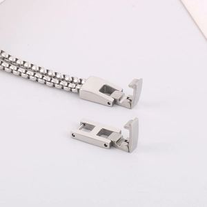 Detail of stainless steel anchor bracelet showing beaded chain and folding clasp mechanism