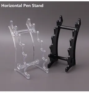 Detail view of 6-tier horizontal acrylic display rack for pens and makeup brushes