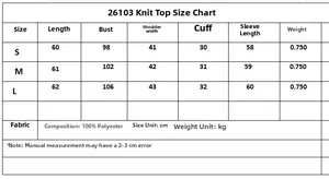 Size guide table for women knit cardigan with detailed measurements in cm and kg