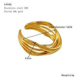 Dettaglio dell'anello in acciaio inossidabile placcato oro 18K con dimensioni