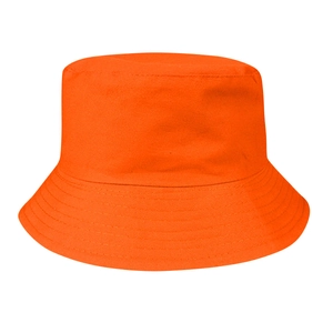 Close-up of bright orange cotton fisherman hat showing fabric texture and vibrant color