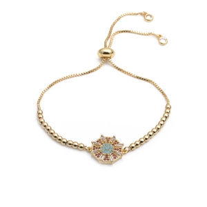 Adjustable gold bracelet with octagonal charm featuring colorful zircon and box chain