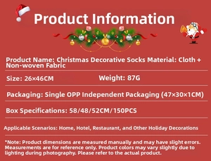Detailed size specifications for red Christmas stocking 26x46cm in fabric and non-woven material