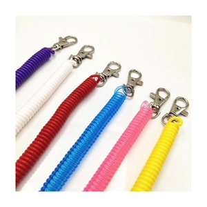 Colorful plastic spiral spring keychain set with metal rings for phone and key security