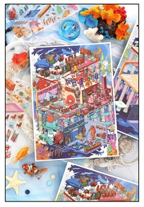 Autocollants artistiques de paysages miniatures avec illustrations d'aquarium marin