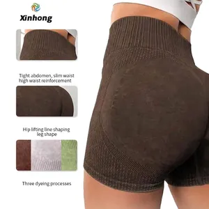 High-waisted seamless fitness shorts for women with butt-lifting and tummy control design