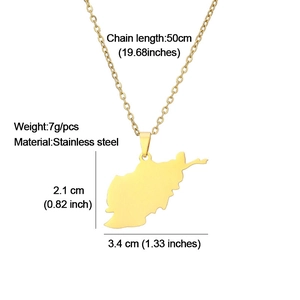 Spécifications de taille du collier pendentif carte d'Afghanistan en acier inoxydable doré