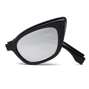 Fashionable black cat-eye sunglasses with silver reflective lenses for a modern retro look