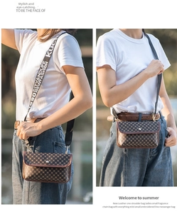 Detail of vintage quilted mini bag showing the crossbody strap and waist wear options