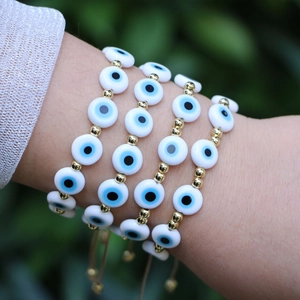Handmade Woven Evil Eye Beaded Bracelet Colored Glaze Copper Beads Adjustable String Bracelet For Women Fashion Jewelry Gift