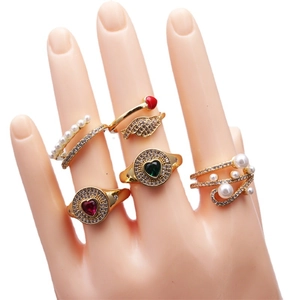 Bague Ouverte en Cuivre Zircon Cœur Tons Or Künstliche Perle Aile Mauvais Œil Bijoux de Mode pour Femme Banquet Quotidien