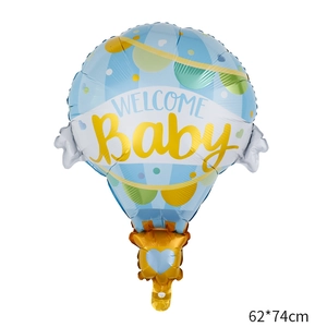 Light blue hot air balloon foil balloon for baby shower party decoration, 62x74cm