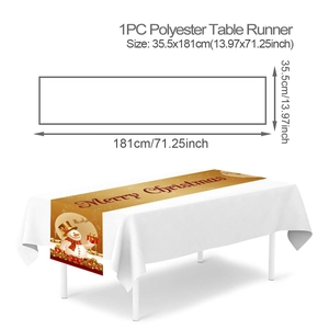 Polyester Christmas table runner showing detailed dimensions of 35.5x181cm for party decor