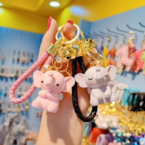 Cute resin cartoon elephant keychain with crown, braided strap and gold metal clasp