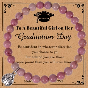 Natural Stone Beaded Bracelet With Alloy Ladybug Charm Agate Amazonite Zebra Stone Graduation Gift Handmade Card