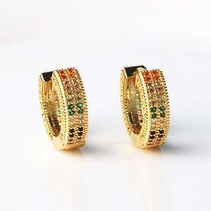 Chic gold hoop earrings for women with multi-color rhinestones in a minimalist hip hop style