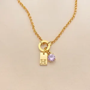 Exquisite Stainless Steel Initial Letter Pendant Necklace For Women American Style Gold Silver Plated Rhinestone Birthstone DIY Jewelry