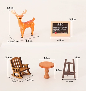 Set casa delle bambole in miniatura con sedia a dondolo, cavalletto, tavolo e cervo