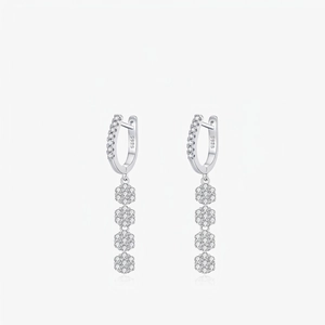 925 Sterling Silver Drop Earrings Sparkling Flower Tassel Zircon Elegant Sweet Long Dangle For Women Fashion Jewelry