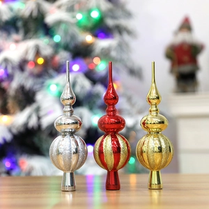 Set di tre puntali per albero di Natale galvanizzati nei colori oro, argento e rosso striato