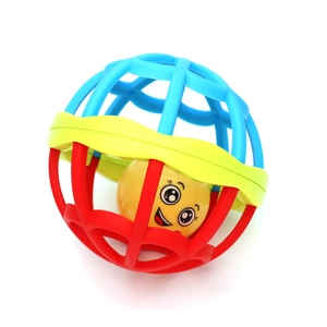 Jouet Hochet Pour Bébé Balle De Préhension En Caoutchouc Souple Anneau De Dentition Développement Sensoriel Grille Colorée