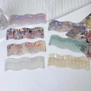 Wide Tooth Hair Comb Acetate Marble Texture Wave Shape Portable Hairbrush For Women Detangling Elegant Styling