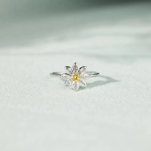 S925 Sterling Silver Ring Sunflower Daisy Shape With Colorful Zirconia Inlay Adjustable Open Finger Jewelry For Women
