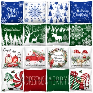Christmas Pillow Case Short Plush Fabric Santa Reindeer Snowman Print Festive Holiday Sofa Home Decor Nordic Style