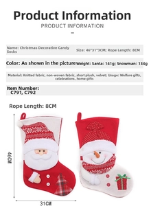 Dettaglio dimensioni 46x31cm per calze natalizie in maglia con Babbo Natale e Pupazzo di neve