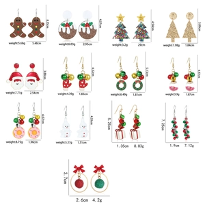 Detailed grid chart showing Christmas themed earrings with precise size and weight specifications