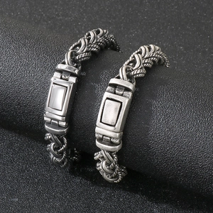 Retro stainless steel woven dragon chain bracelet for men with antique silver finish