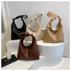 Women PU Leather Hobo Shoulder Bag Large Capacity Minimalist Retro Underarm Handbag With Knotted Strap Magnetic Clasp