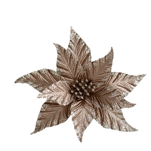 Champagne gold 25cm artificial Christmas poinsettia flower with silver glitter accents