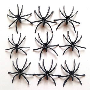 Set of 9 black plastic decorative spiders for Halloween party and haunted house decoration