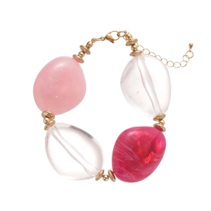 Irregular acrylic tinted beads necklace with gold metal accents and lobster clasp