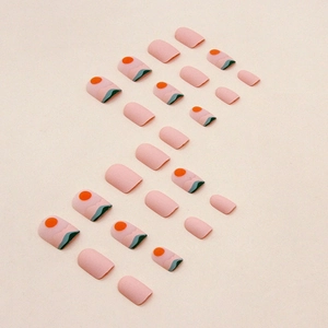 Short square press-on nails with sunset abstract art and matte finish 24pcs set