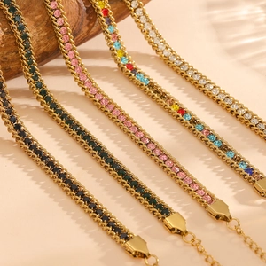 18k gold plated titanium steel bracelet set with colorful square-cut cubic zirconia