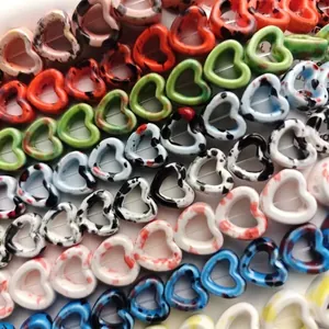 Hollow heart-shaped beads with marble pattern for DIY jewelry making accessories