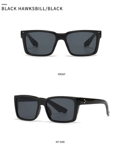 Front and side views of vintage retro black and hawksbill sunglasses with high gloss finish