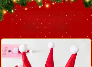Detailed view of mini red plush Christmas hats for lollipops and candy decorations