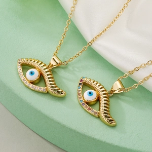 Evil Eye Pendant Necklace Gold Plated Copper Colored Zirconia Turkish Amulet Dainty Jewelry For Women