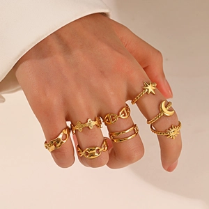 Fashion Stainless Steel Moon Star Open Adjustable Ring For Women Hip Hop Electroplated Gold Silver Jewelry Ring Gift