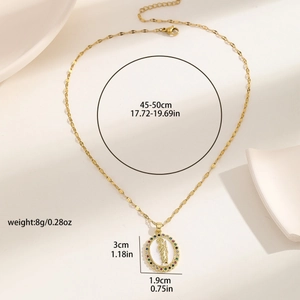 Virgin Mary oval pendant necklace in gold with colorful cubic zirconia and dimensions