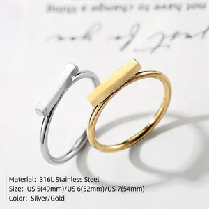 Minimalist 316L stainless steel bar rings in gold and silver finish for women