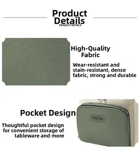 Macro view of high-density wear-resistant olive fabric and zippered cutlery pocket