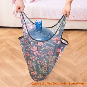 Foldable floral shopping bag in navy blue demonstrating high weight capacity up to 20kg