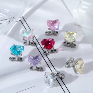Fashionable stainless steel heart zircon body piercings in multiple vibrant colors