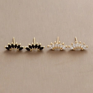 Luxurious S925 silver studs with marquise zircon stones and 18K gold plated fan design