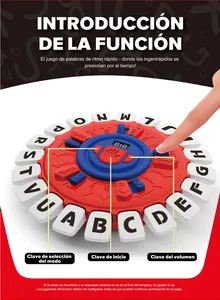 Close-up of alphabet game wheel featuring 26 letter buttons and digital timer screen